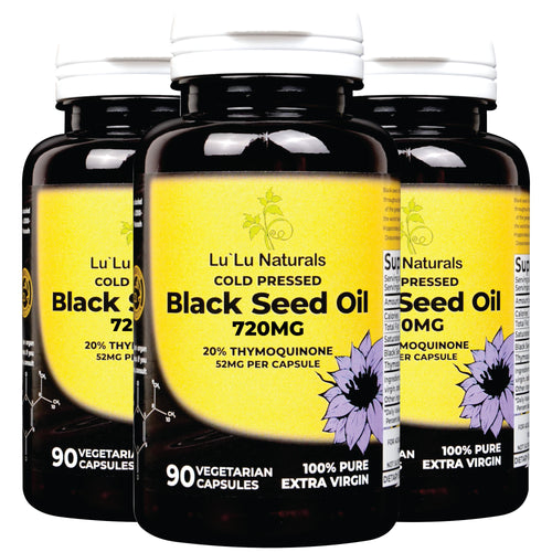 3X Black Seed Oil Capsules 720mg With 20%Thymoquinone - 52mg per Capsule, Cold Pressed, Extra Virgin! Vegetarian Capsule HPMC
