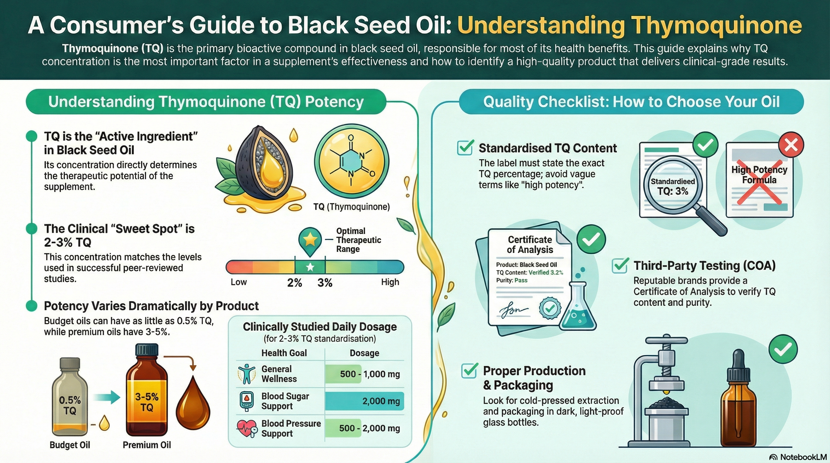 Thymoquinone (TQ) Dosage Guide: Clinical Research & Quality Standards