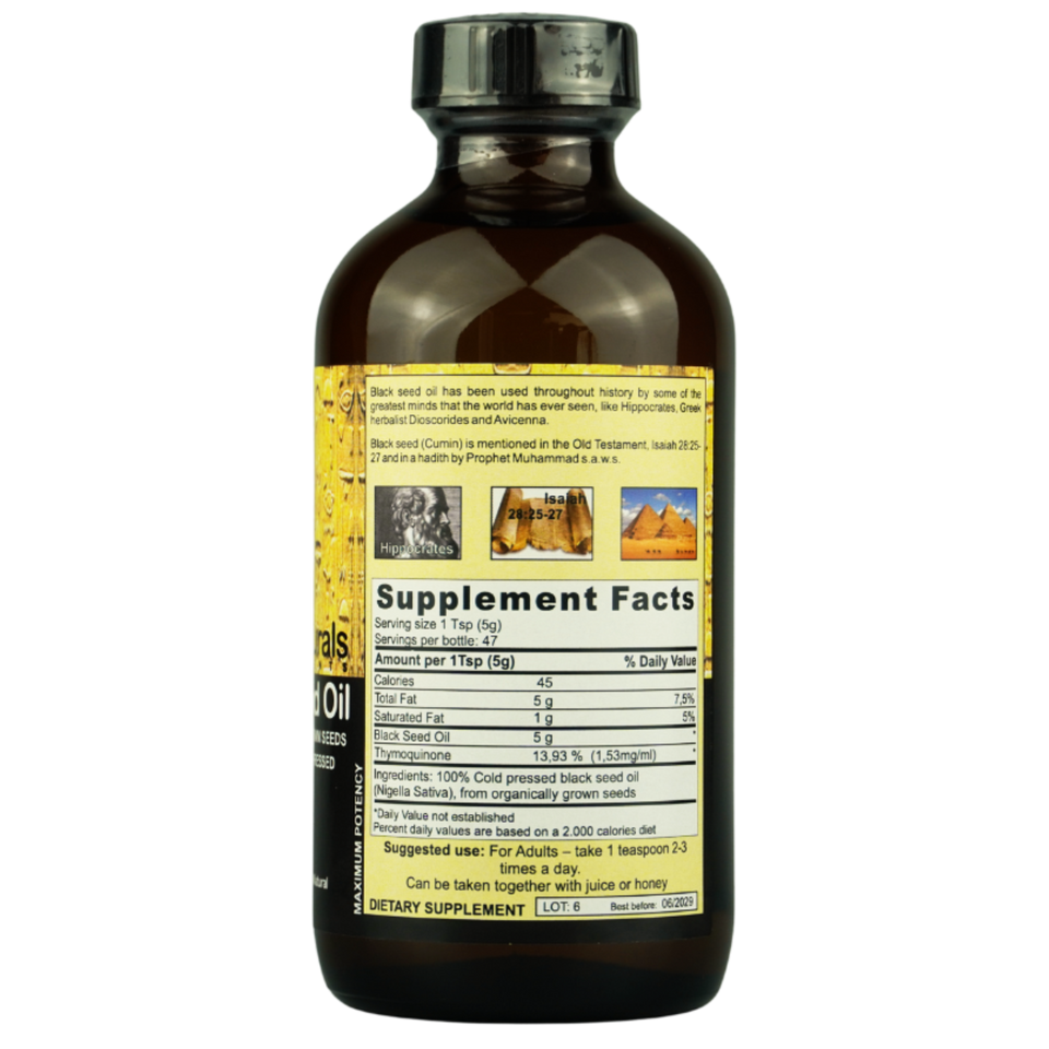 Black Seed Oil 8oz From Organically Grown Seeds, Cold Pressed, Extra Virgin! Thymoquinone Level (TQ) 13.93%