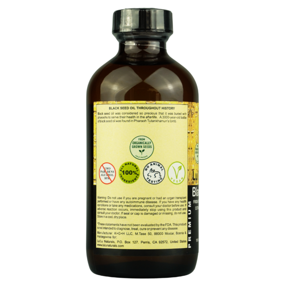 Black Seed Oil 8oz From Organically Grown Seeds, Cold Pressed, Extra Virgin! Thymoquinone Level (TQ) 13.93%