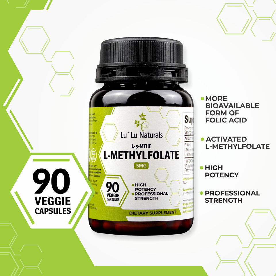 L-Methylfolate 5mg | Optimized and Active | 90 Veggie Capsules | Non-GMO, Gluten Free | Methyl Folate, L 5-MTHF |
